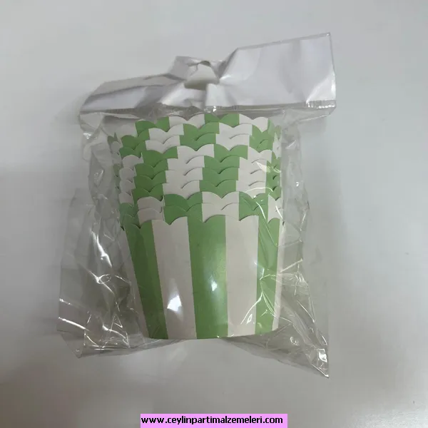 Yeşil-Beyaz Çizgili Cupcake Kabı